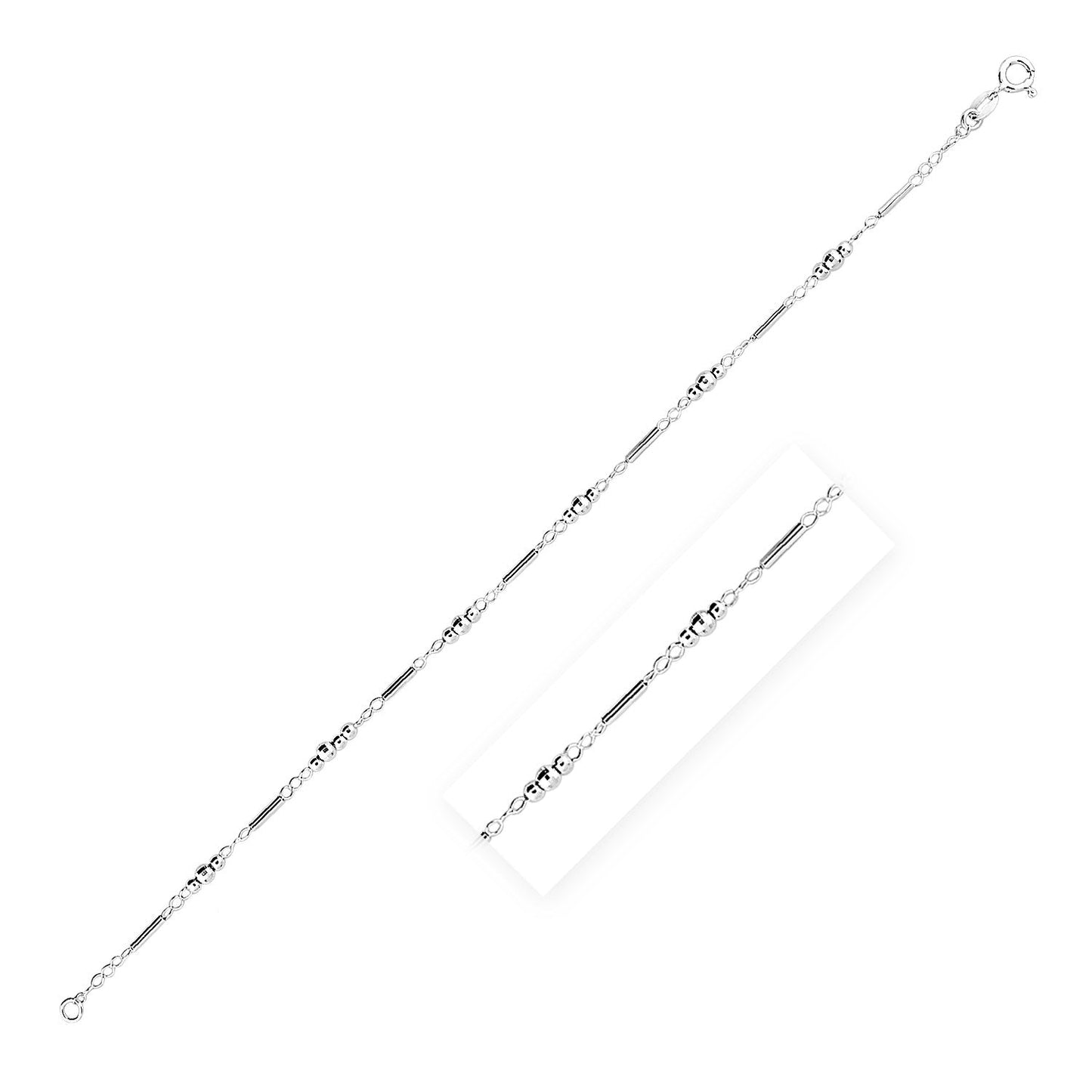 Bracelet de cheville en argent sterling élégant avec barres et perles polies