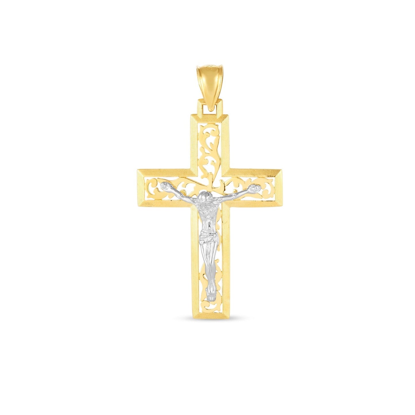 Pendentif croix en or 14k bicolore avec taille diamant