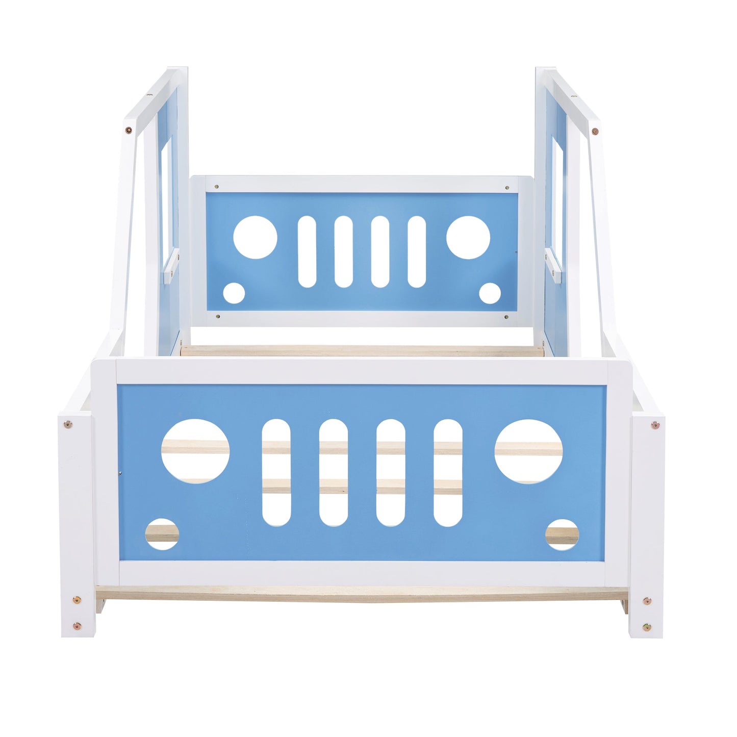 Twin Size Classic Car-Shaped Platform Bed with Wheels - Blue