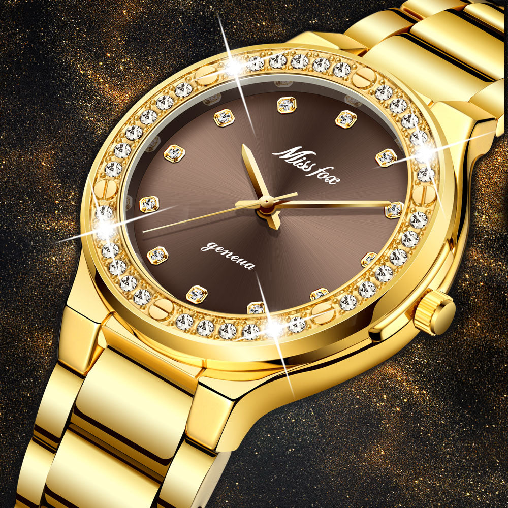 MISSFOX 2742 Elegant Woman Watch Luxury Brand Female Wristwatch Japan Movt 30M Waterproof Gold Expensive Analog Geneva Quartz Watch - Korvel