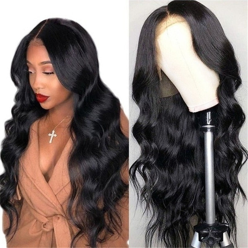 Wig for women European and American medium-parted long curly hair African black large wave chemical fiber full headgear wig - Korvel