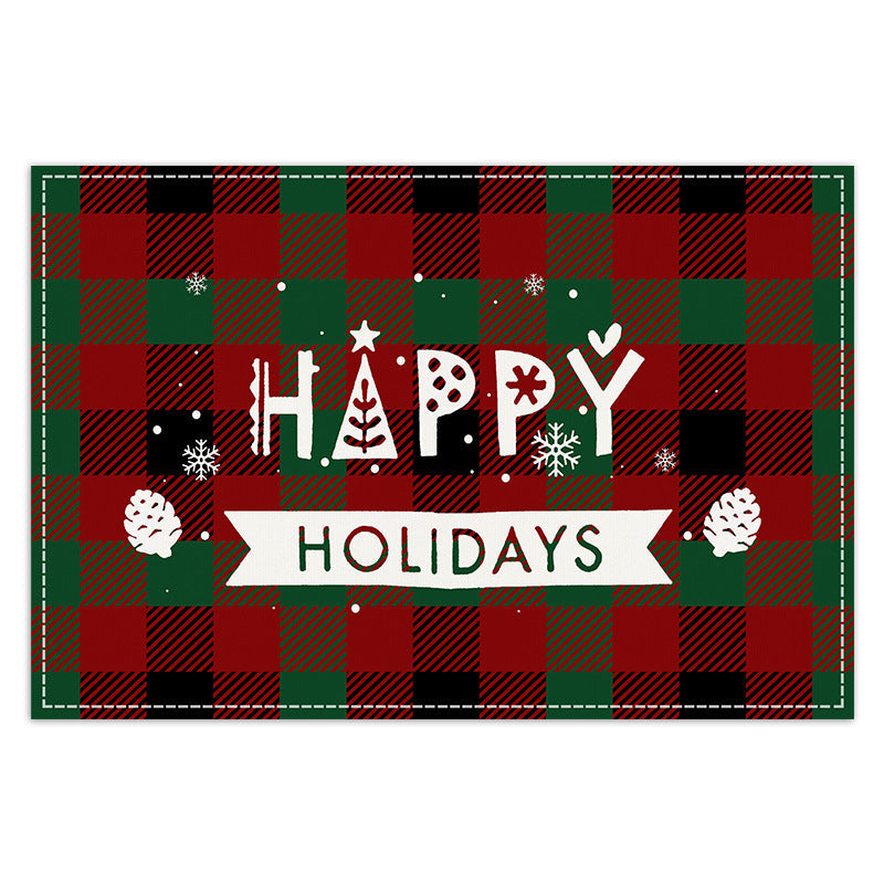 Christmas Tree Elk Printed Meal Mat Christmas Striped Checkered Table Mat White Hemp Western Food Mat - Korvel