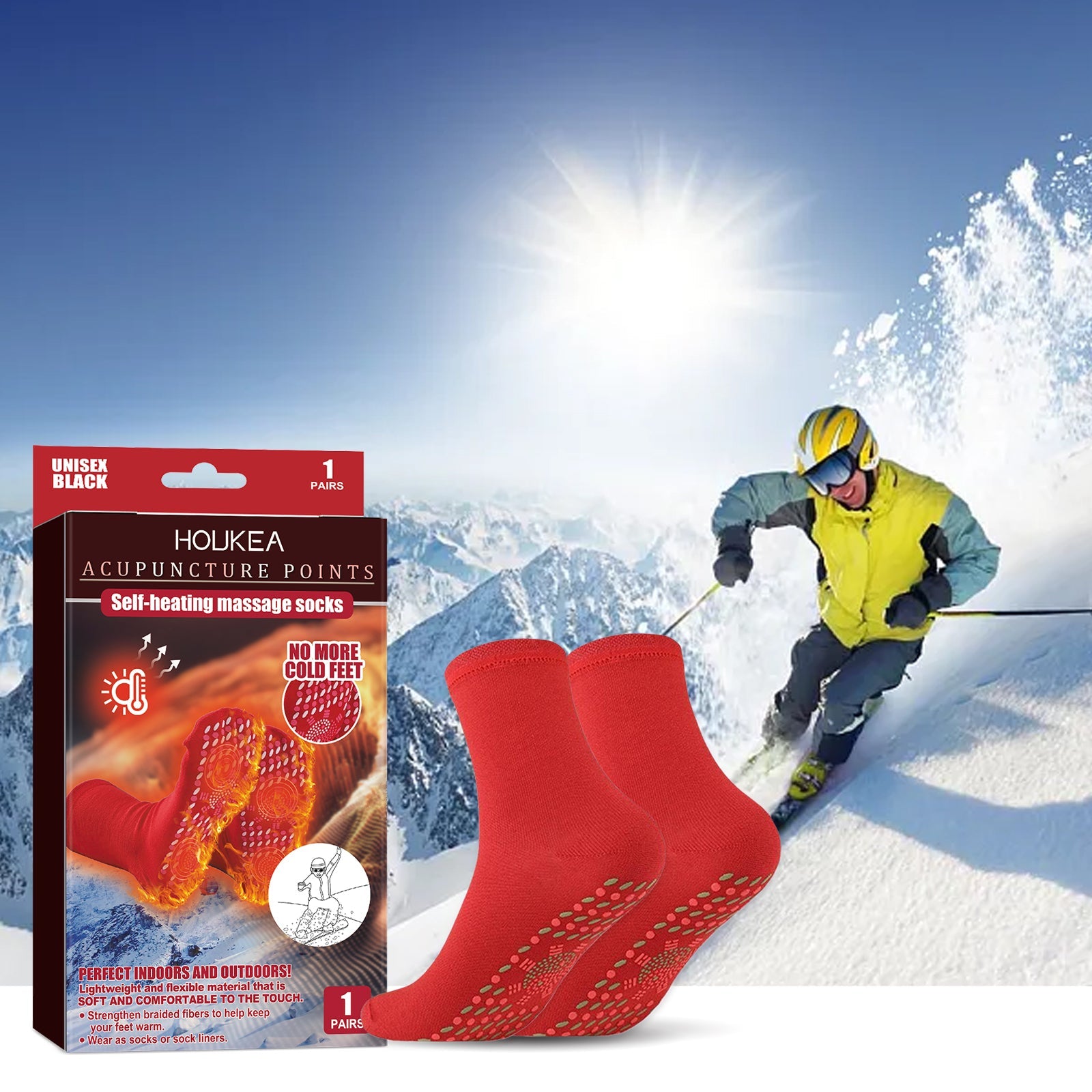 Self-Heating Massage Socks, Winter Outdoor Sports Wind And Cold Foot Care Massage Socks - Korvel