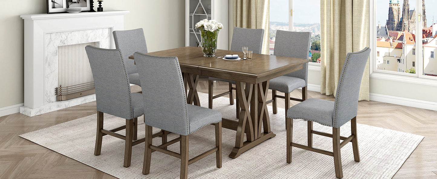 Ensemble de salle à manger TOPMAX en bois massif de style mid-century de 7 pièces