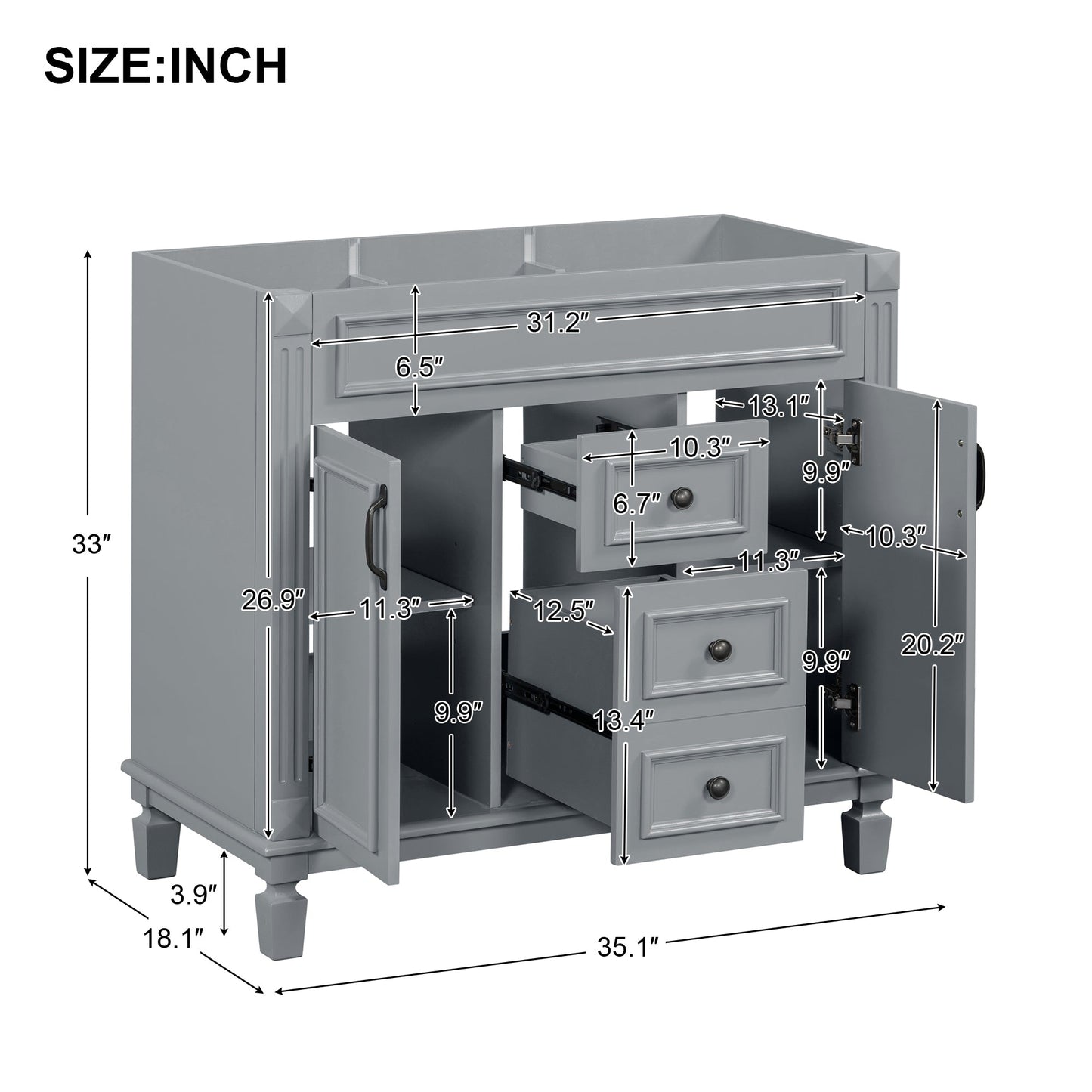 36'' Modern Bathroom Vanity - Cabinet Only with Soft Closing Doors