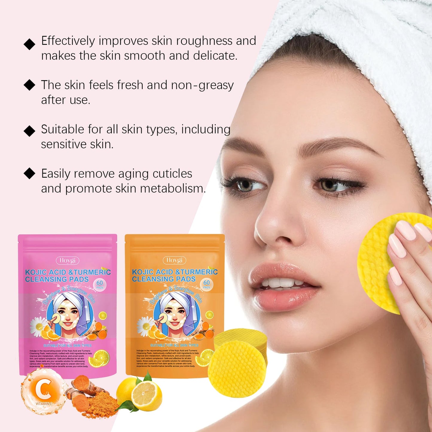 Discos de Limpieza con Ácido de Cúrcuma - Exfoliación Suave para una Piel Radiante