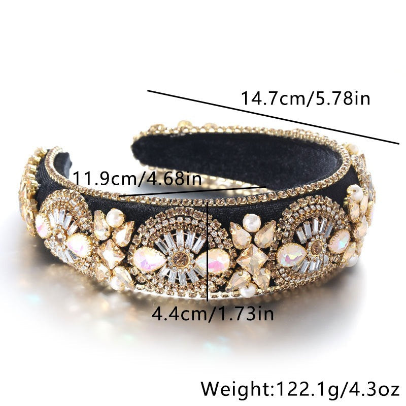 Super Sparkling Colored Diamond Pearl Baroque Retro Women's Sponge Head Hoop - Korvel