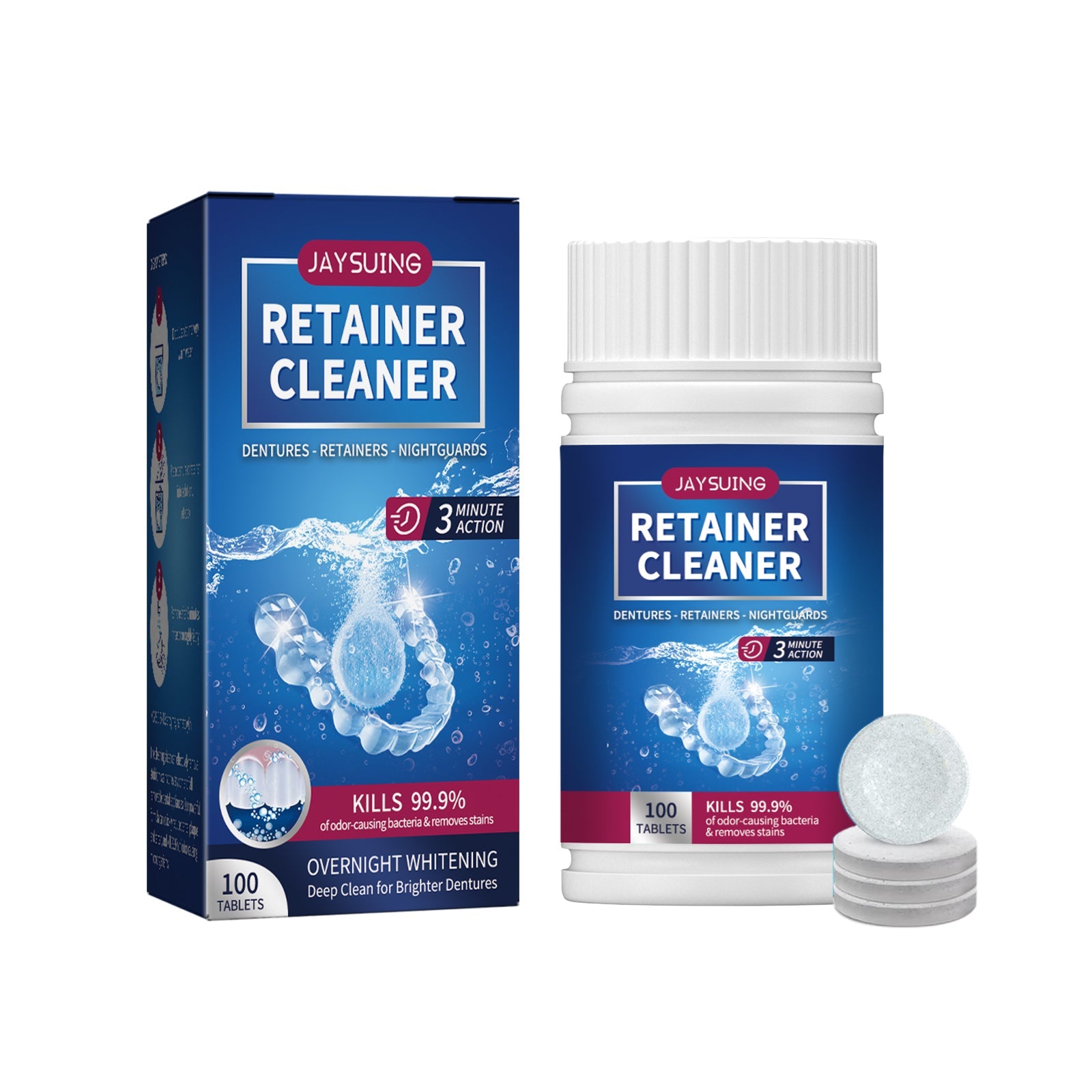 Denture Cleaning Tablet, White Denture Fresh Breath Oral Care Cleaning Tablet - Korvel