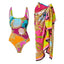 Cartoon print contrasting one-piece swimsuit set for women - Korvel