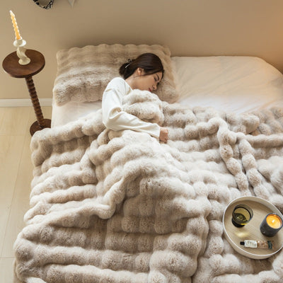 Double-sided Rabbit Fleece Blanket Solid Color Faux Fur Plush Blanket Soft Warm Throw Blanket For Couch Sofa Nap Blanket For Winter - Korvel