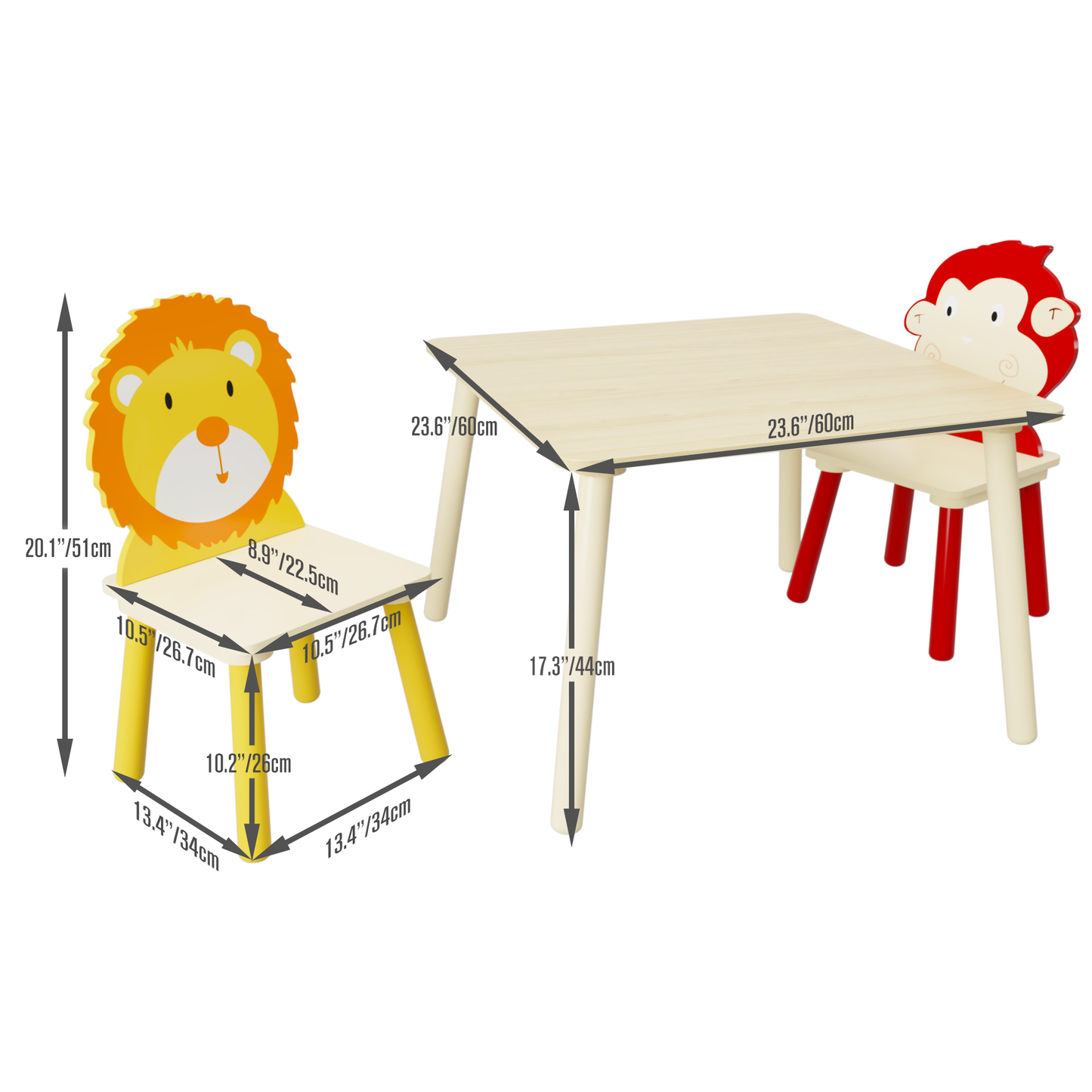 Kids Table and 2 Chairs Set - Wooden Activity Play Set
