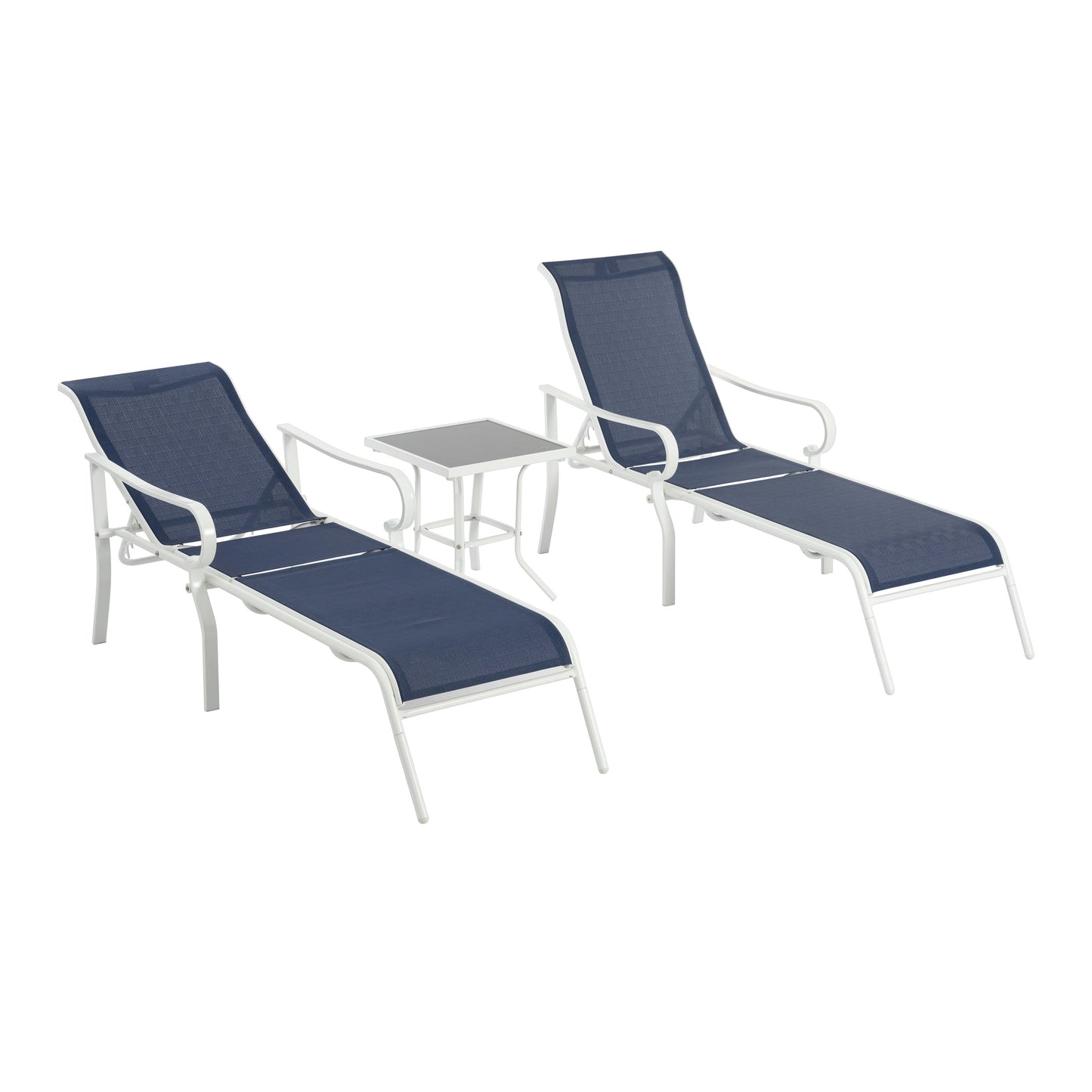 Conjunto de Sillas de Lounge de Exterior de 3 Piezas con Respaldo Ajustable