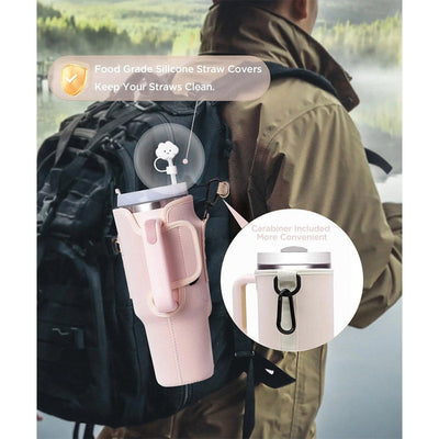 Water Bottle Carrier Bag with Phone Pocket for Stanley 40oz Tumbler with Handle Neoprene Water Bottle Holder Pouch - Korvel