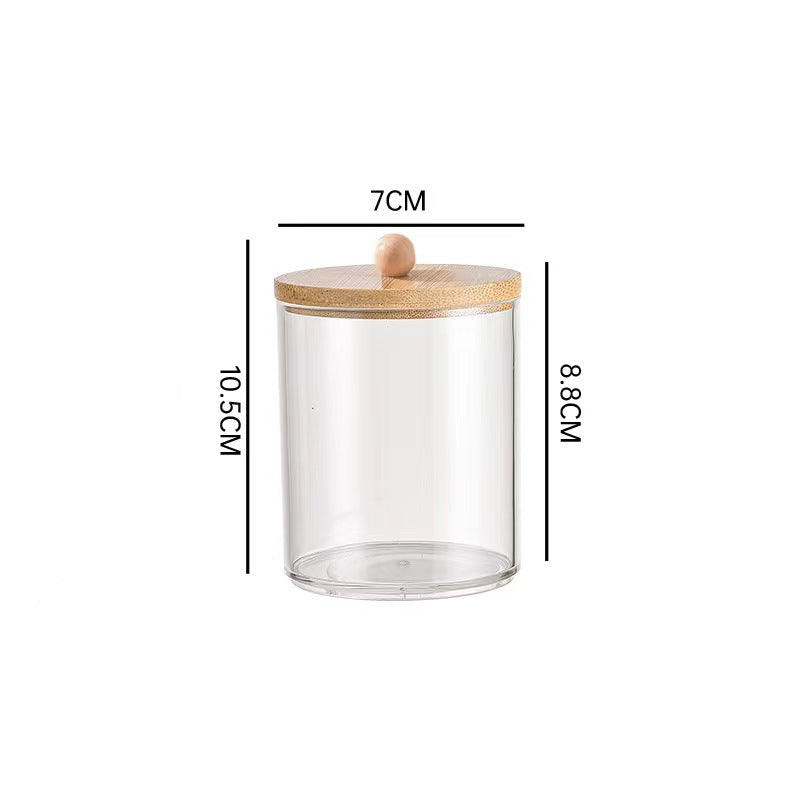 Bamboo cover cotton swab box portable round container cosmetic cotton puff storage box cotton swab makeup remover cotton box - Korvel