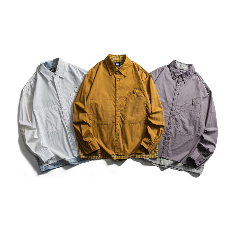 Two piece checkered long sleeved shirt for casual vacation men - Korvel