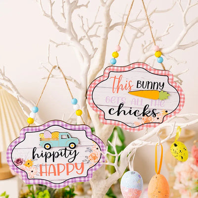 Colorful Wooden Letter Bead String Pendant for Easter Decor