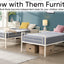 Twin metal bunk beds, metal structure bed frame with safety guardrails and 2 ladders, convertible bunk beds, white - Korvel
