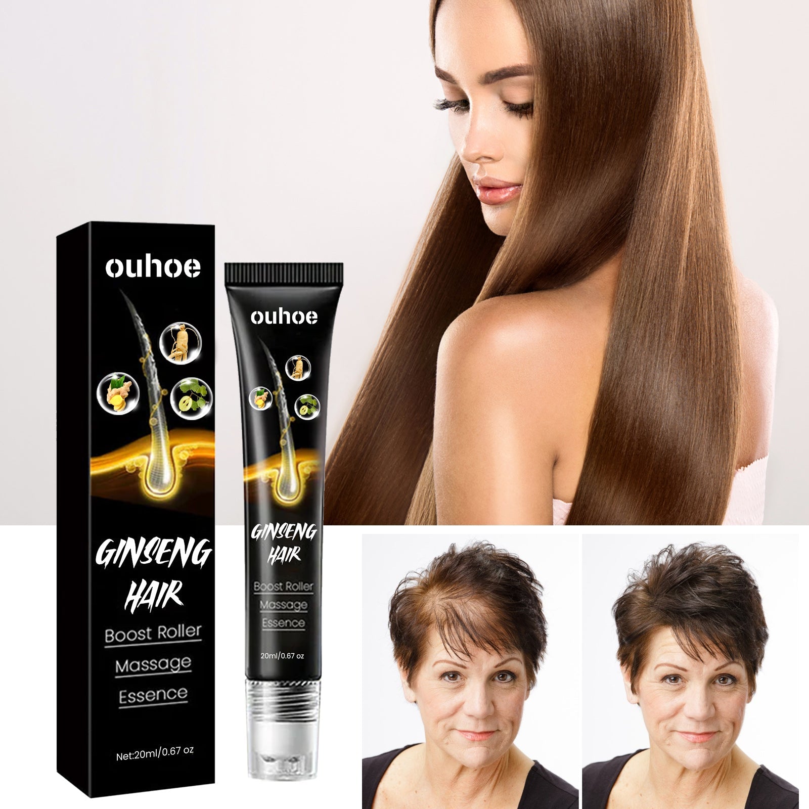 Ginseng Massage Essence, Moisturizes Scalp Strengthens Hair Prevents Loss Hair Care Essence - Korvel