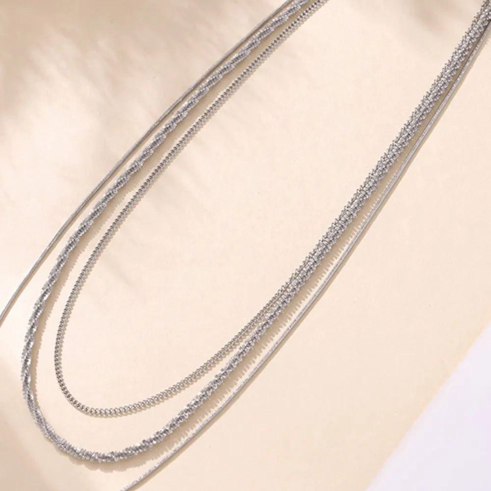 Fashionable Cuban titanium steel necklace hip-hop style multi-layer layered women's collarbone chain - Korvel