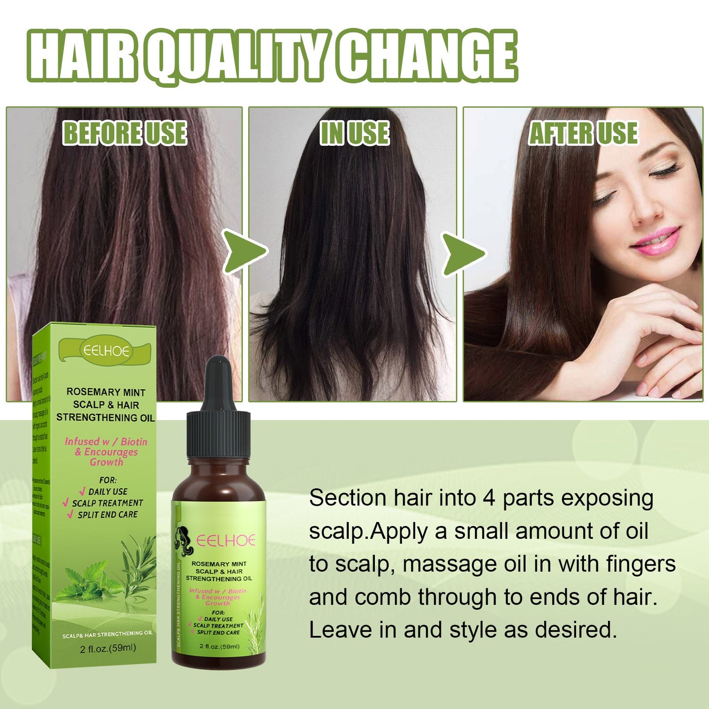 Mint Hair Nutrient Solution, Hair Growth Scalp Care Split Ends Care Strengthen Hair Essential Oil - Korvel