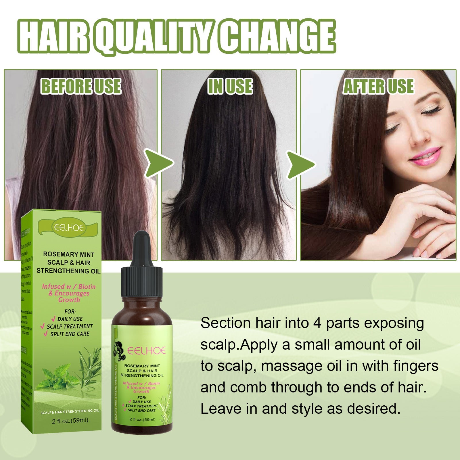 Mint Hair Nutrient Solution, Hair Growth Scalp Care Split Ends Care Strengthen Hair Essential Oil - Korvel