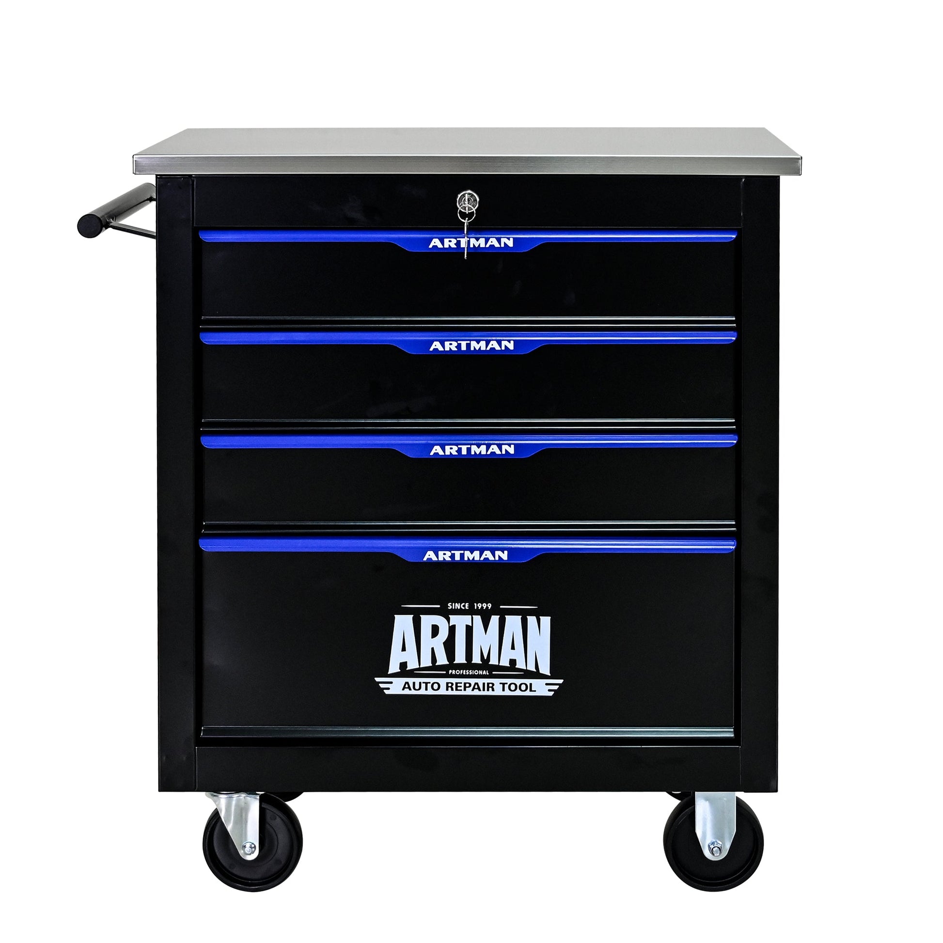 4 DRAWERS MULTIFUNCTIONAL TOOL CART WITH WHEELS-BLACK - Korvel