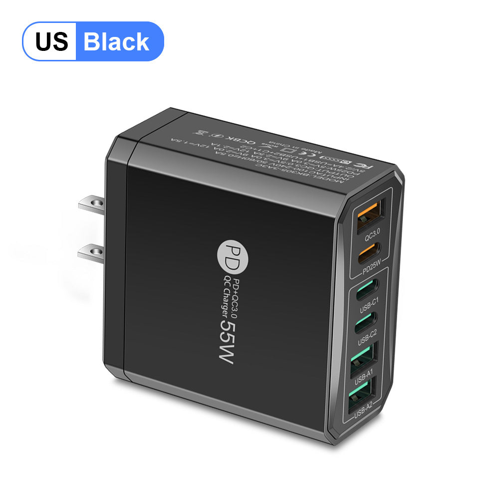 Fast charging mobile phone charger standard PD55W QC3.0+PD25W 3PD+3USB travel charging head - Korvel