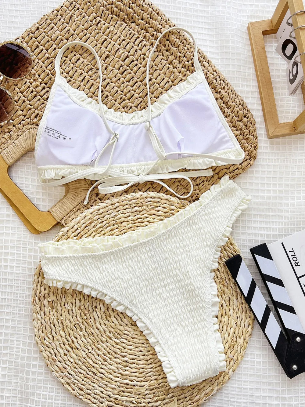 Frill Textured Spaghetti Strap Two-Piece Swim Set - Korvel