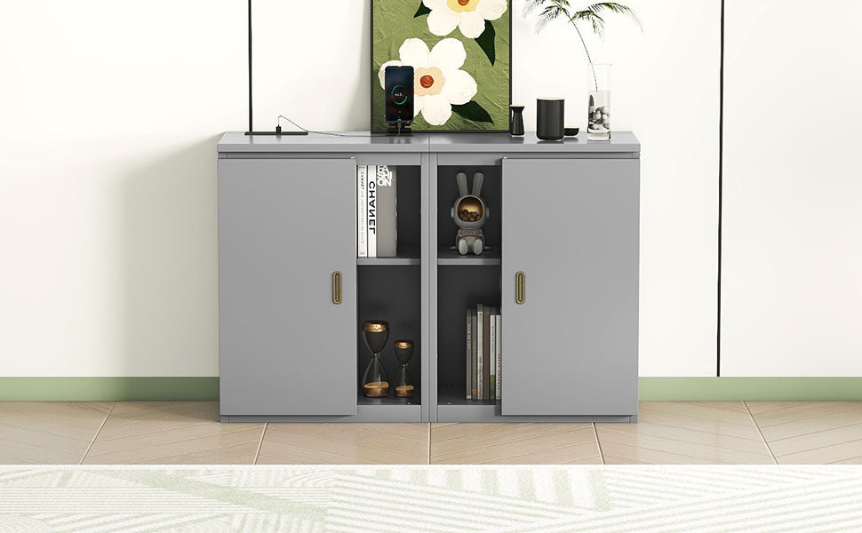 Queen Size Murphy Bed with Shelves, Cabinets and USB Ports,Gray - Korvel