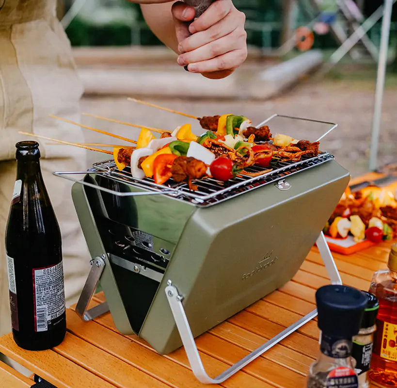 Gril à Charbon Pliable Portable pour Camping - Acier Inoxydable