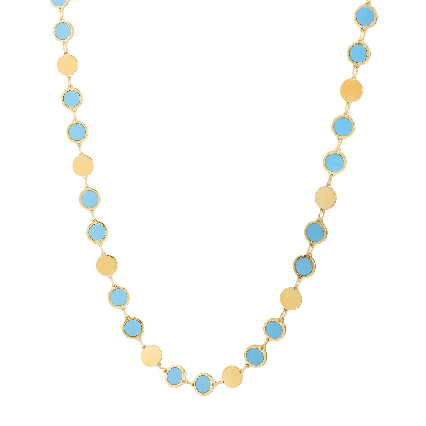 14k Yellow Gold Turquoise Geometric Mirror Gem Chain Necklace