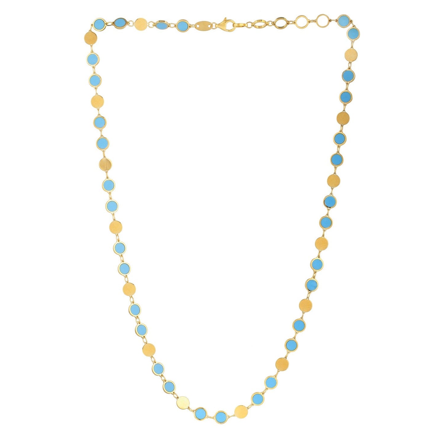 14k Yellow Gold Turquoise Geometric Mirror Gem Chain Necklace