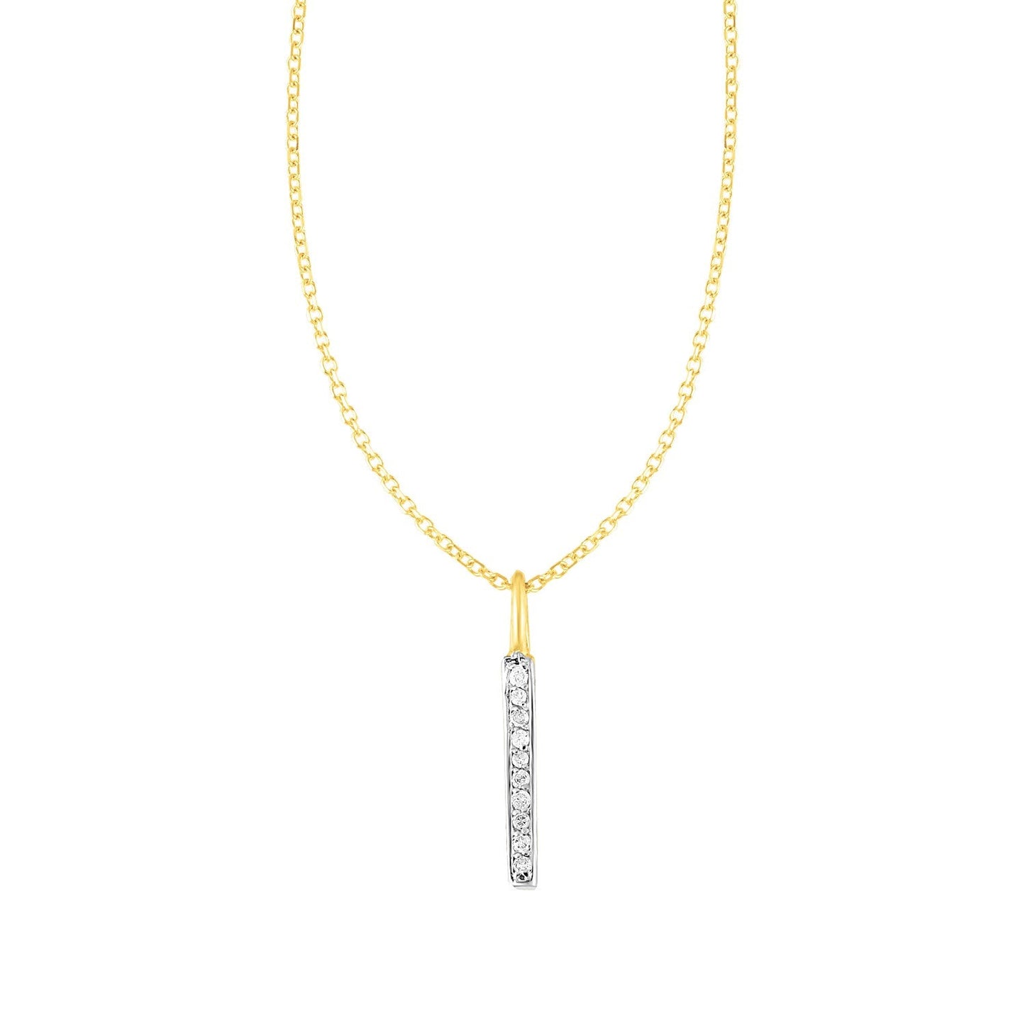 Elegant 14k Yellow Gold Bar Pendant with Diamonds