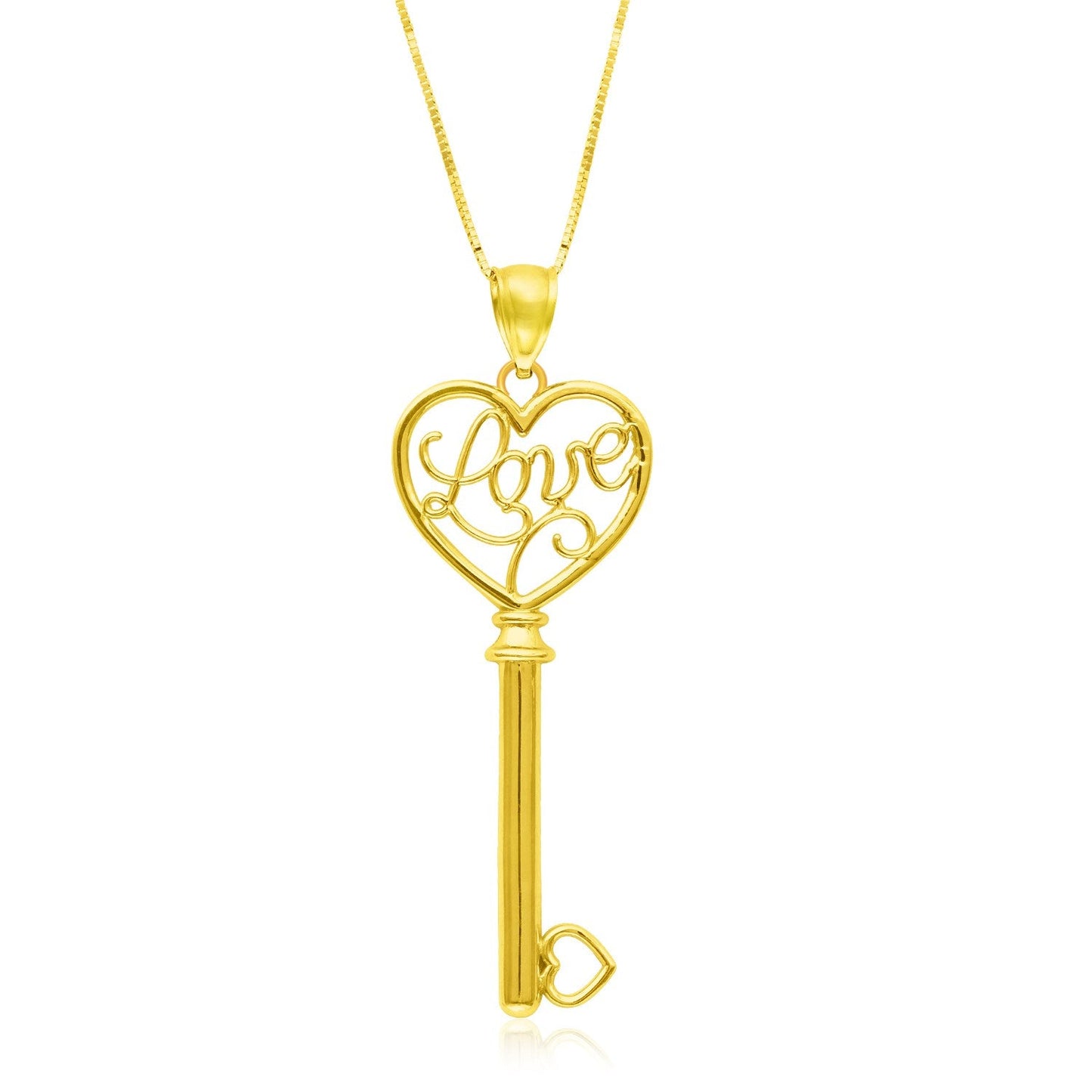 14k Yellow Gold Skeleton Key LOVE Pendant