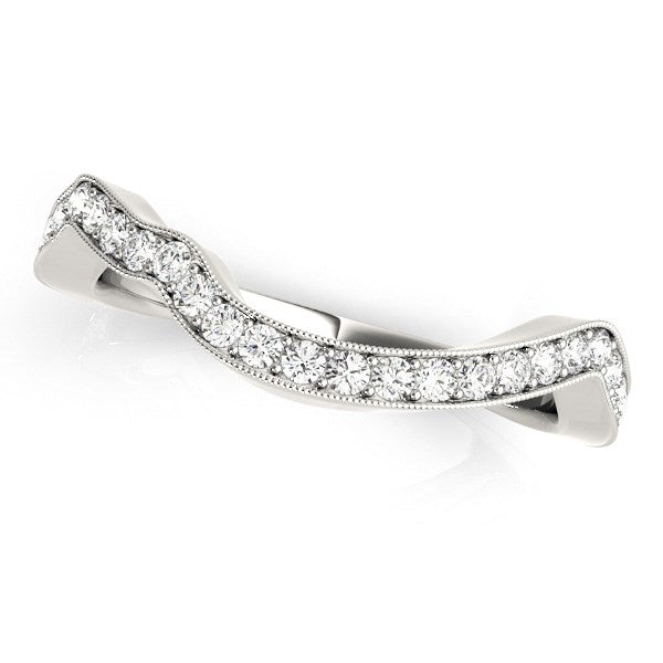 Bague de mariage en diamant courbée milgrain en or blanc 14 carats