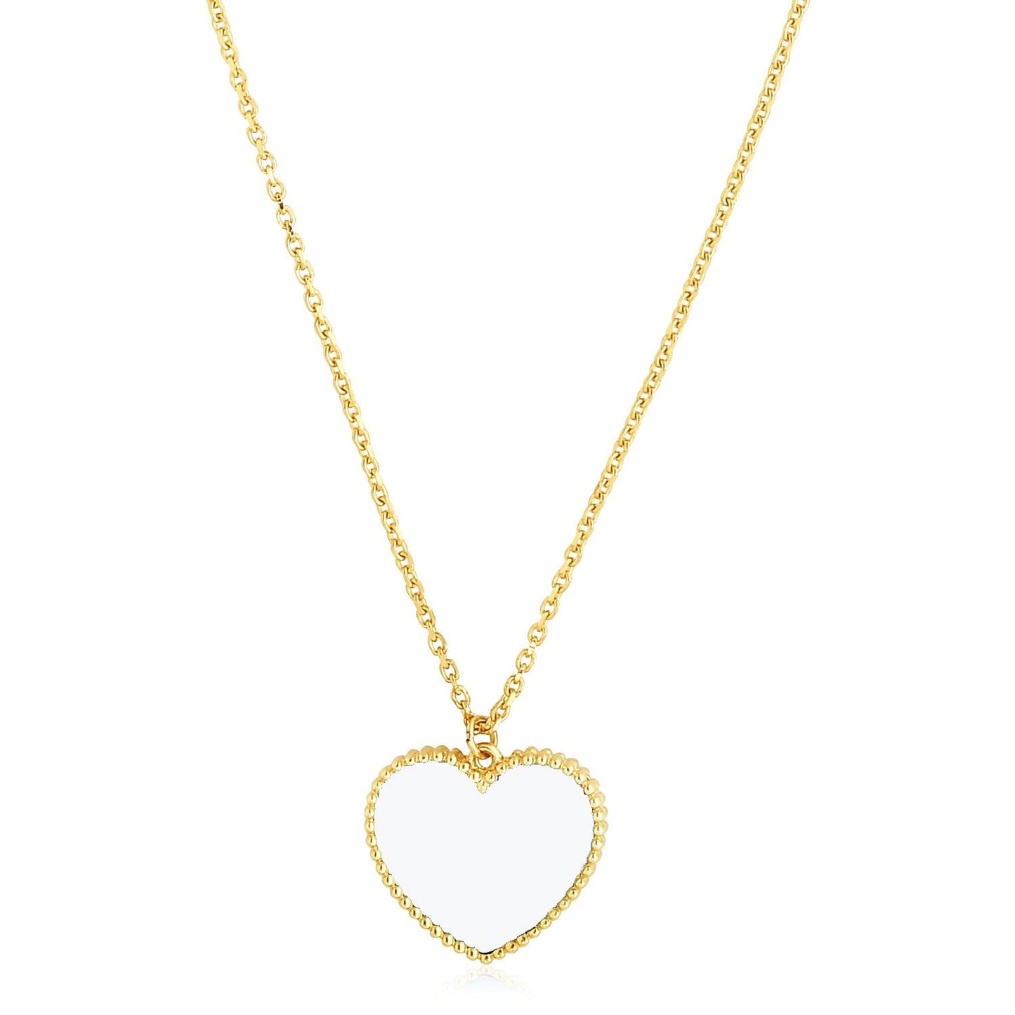 Collar de Pasta de Perla en Forma de Corazón de Oro Amarillo de 14k con Alto Pulido