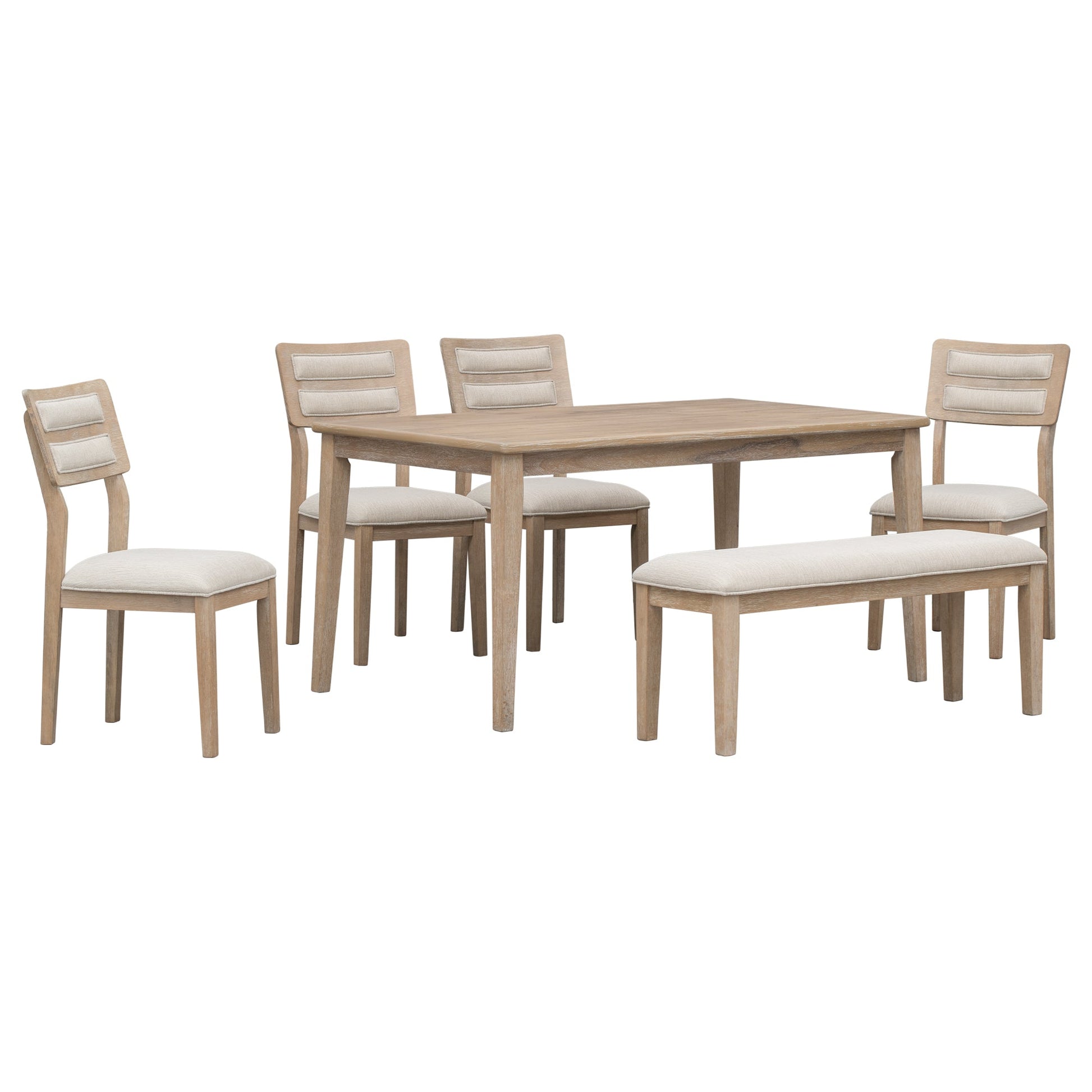 TREXM Classic and Traditional Style 6 - Piece Dining Set, Includes Dining Table, 4 Upholstered Chairs & Bench (Natural Wood Wash） - Korvel