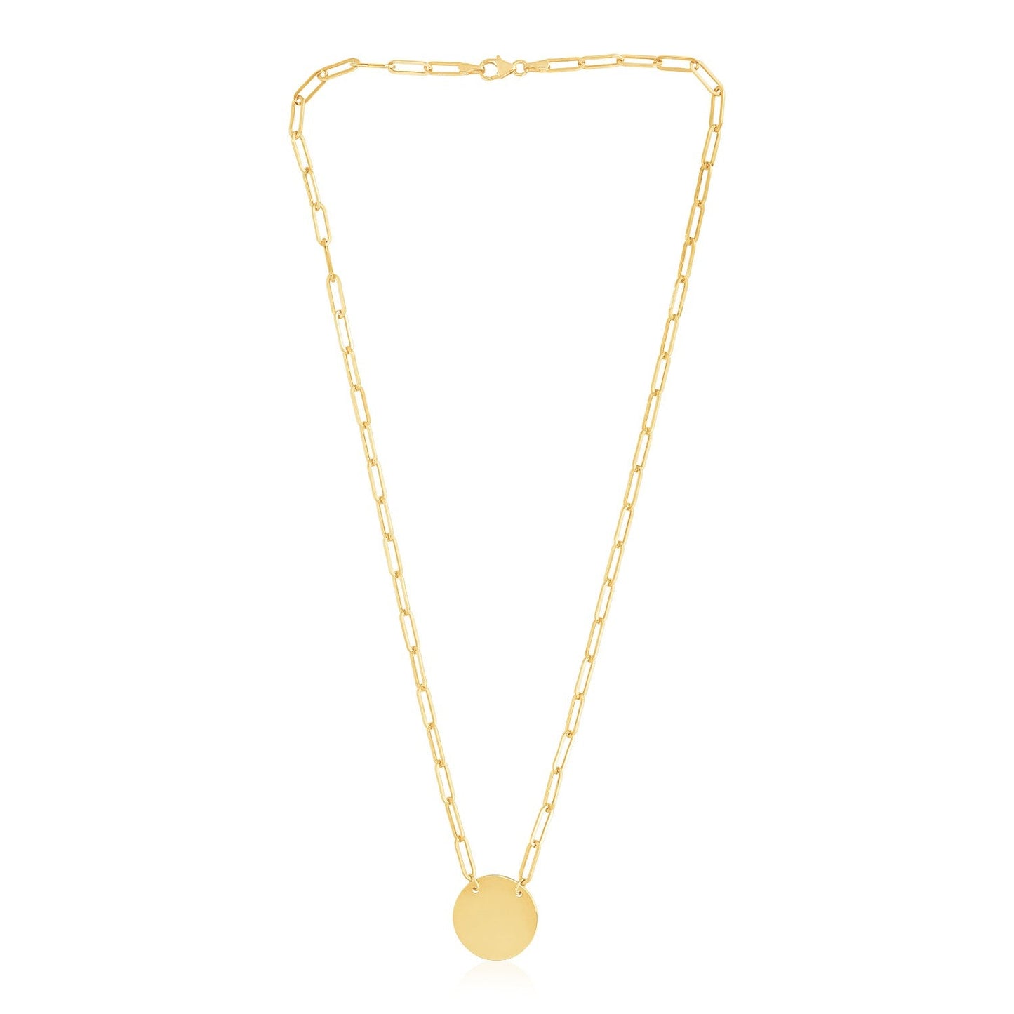 Collier en disque circulaire en or jaune 14 carats à haute brillance