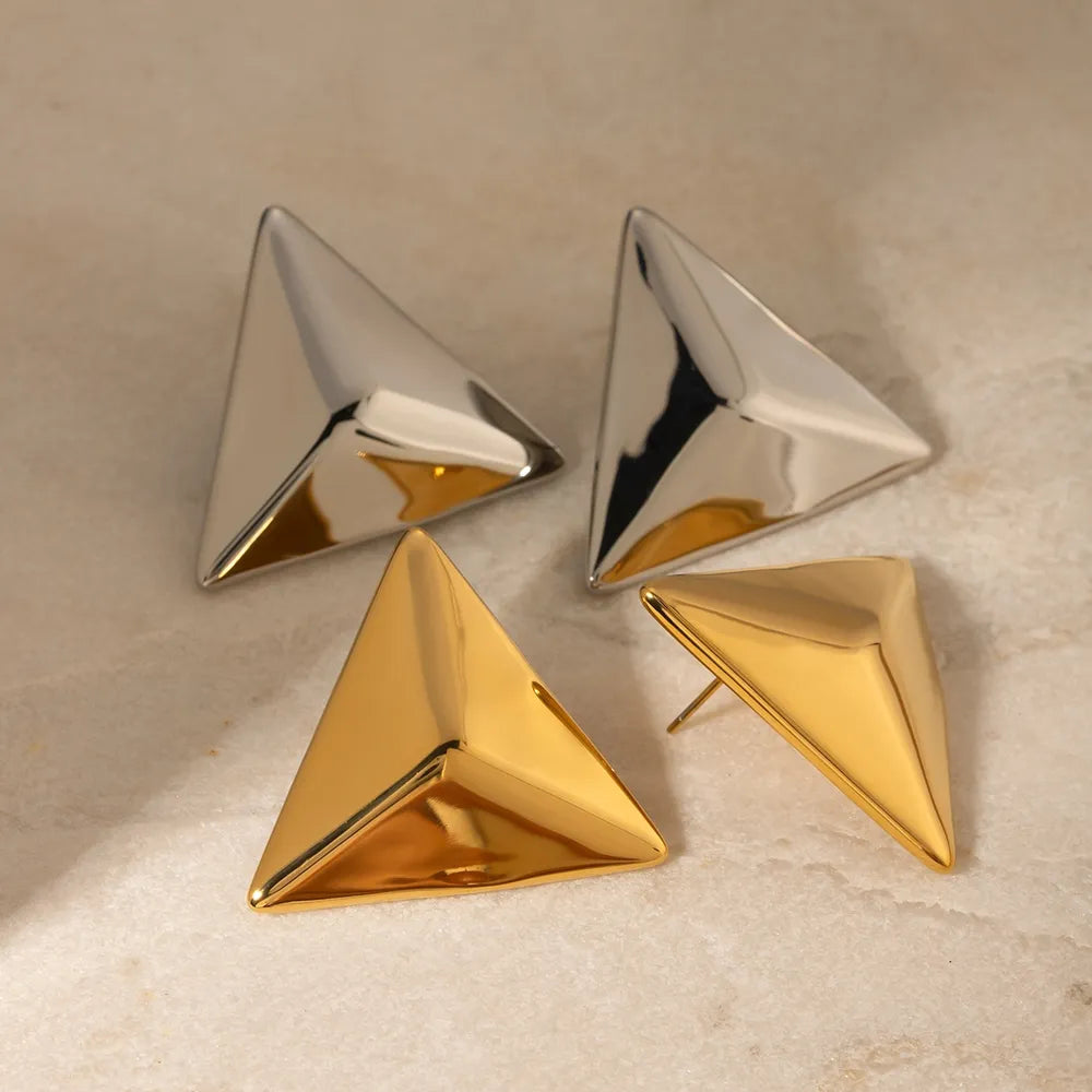 Pendientes Triangulares 3D de Acero Inoxidable Premium