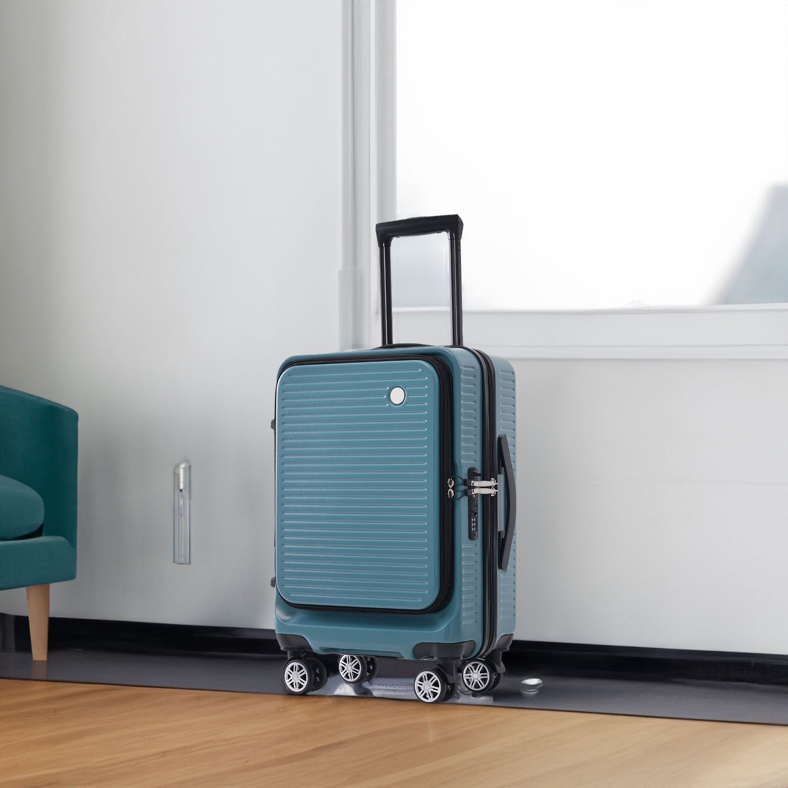 Carry-on Luggage 20 Inch Front Open Luggage Lightweight Suitcase with Front Pocket and USB Port, 1 Portable Carrying Case  Blue - Korvel