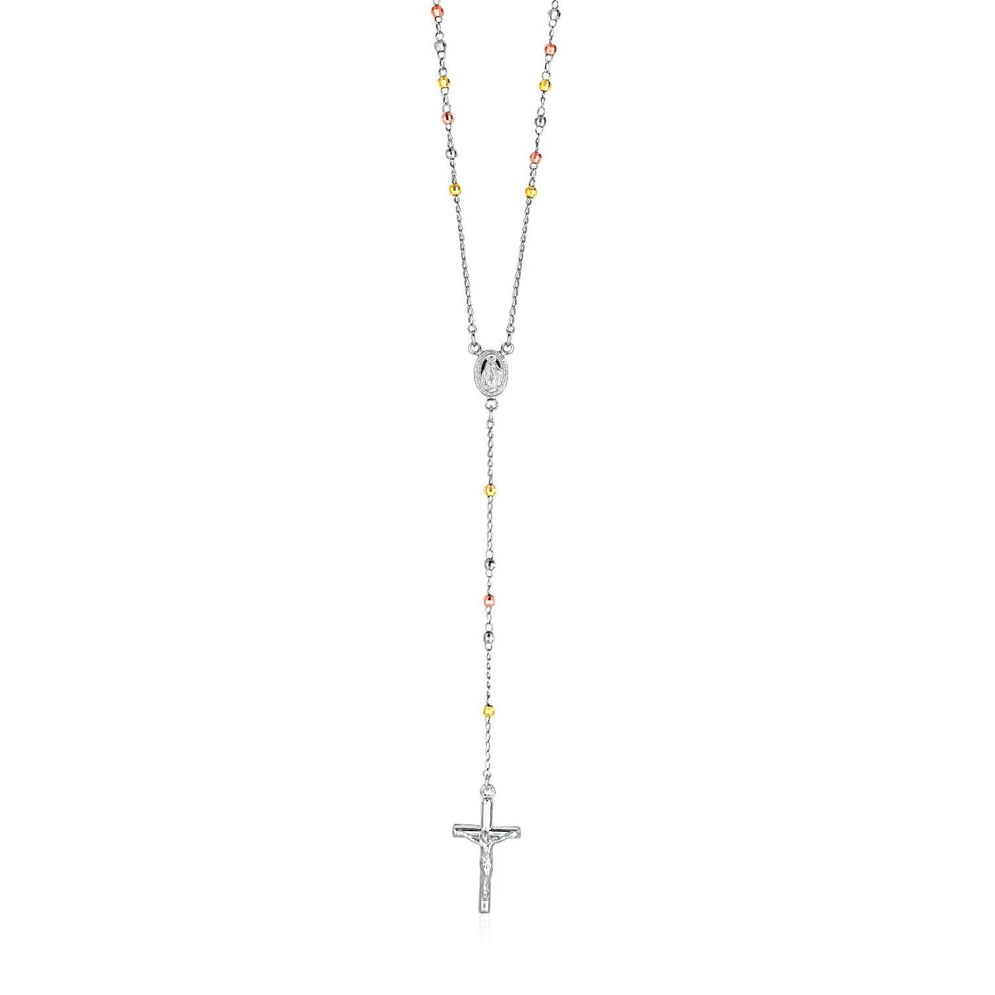Collar de cadena de rosario de plata esterlina de tres tonos