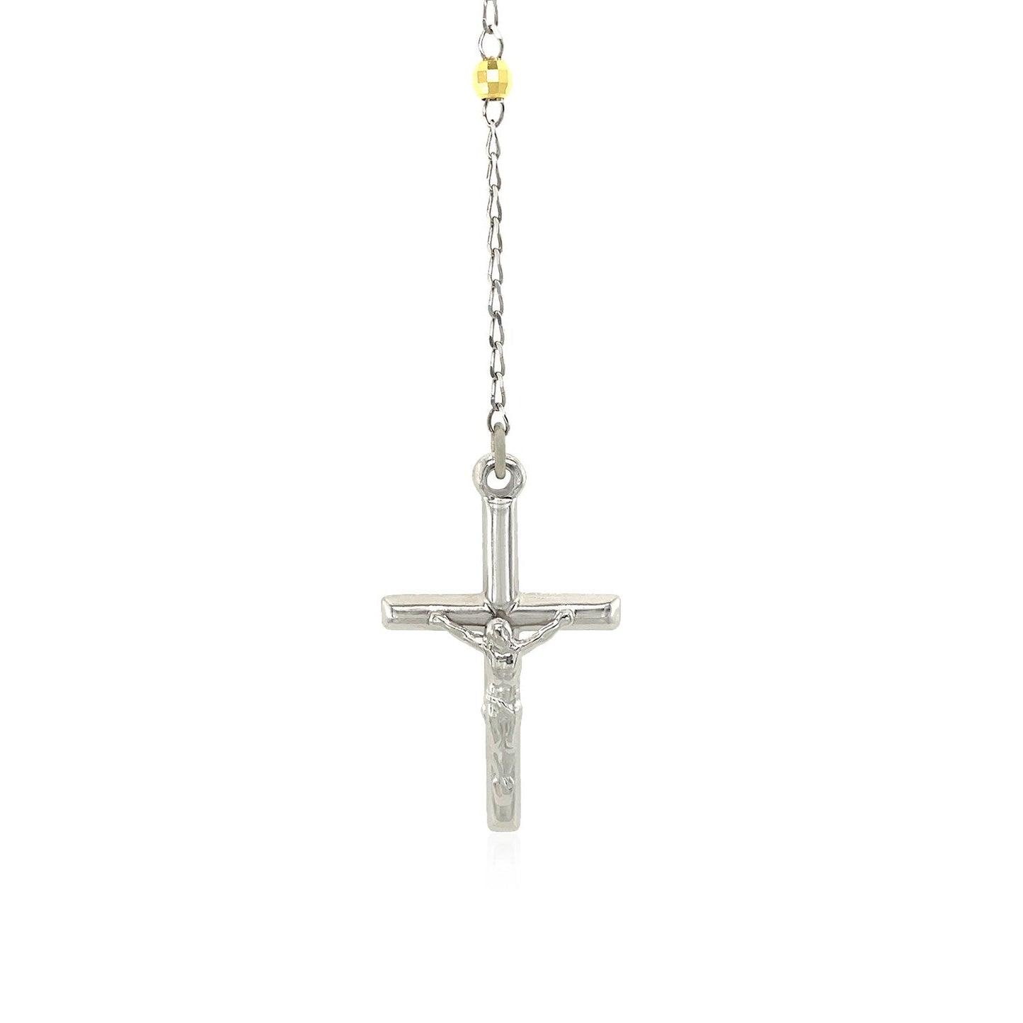Collar de cadena de rosario de plata esterlina de tres tonos