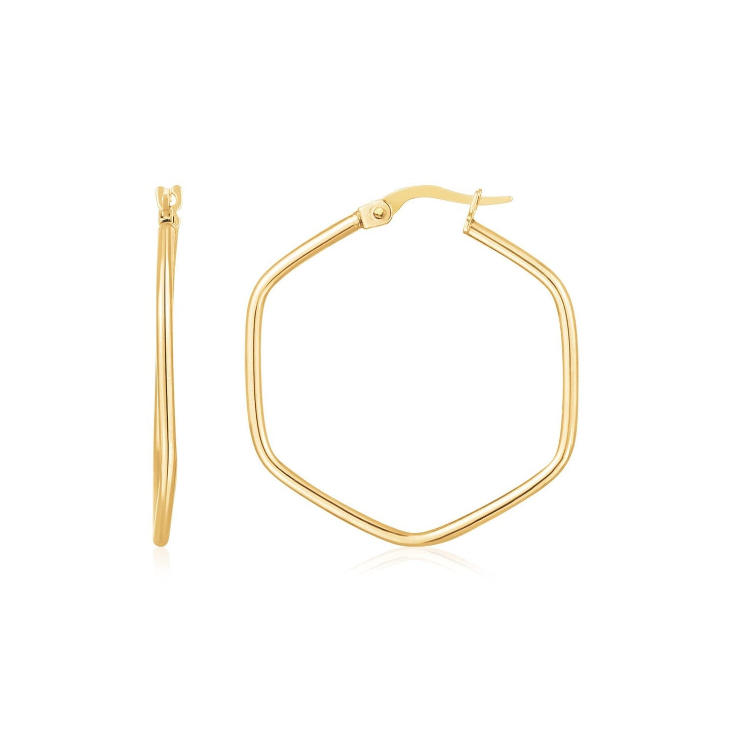 Boucles d'oreilles créoles hexagonales en or jaune 14 carats