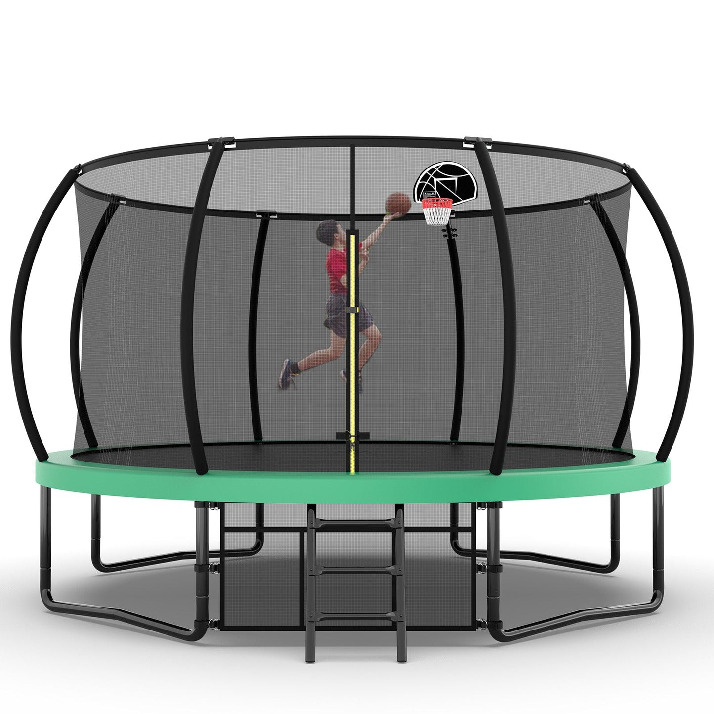 12FT Recreational Kids Trampoline with Safety Enclosure Net & Ladder, Outdoor Recreational Trampolines - Korvel