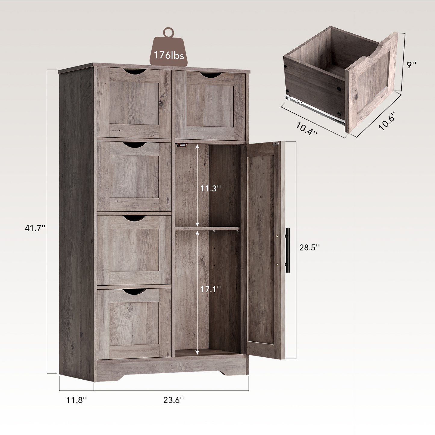 Armario de Almacenamiento de Baño Gris Elegante con 5 Cajones
