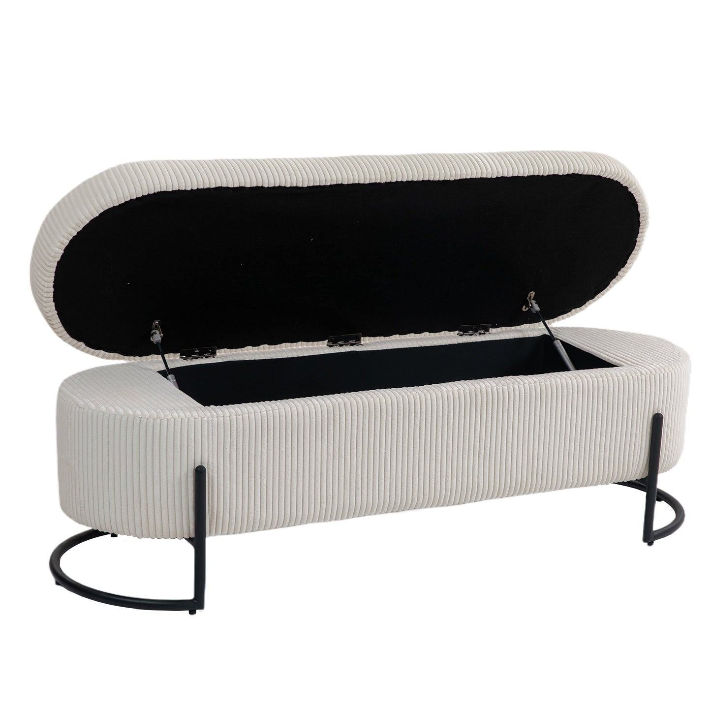 COOLMOR storage Ottoman chair with safety hinge and soft cushion fabric storage Ottoman stool (beige) - Korvel