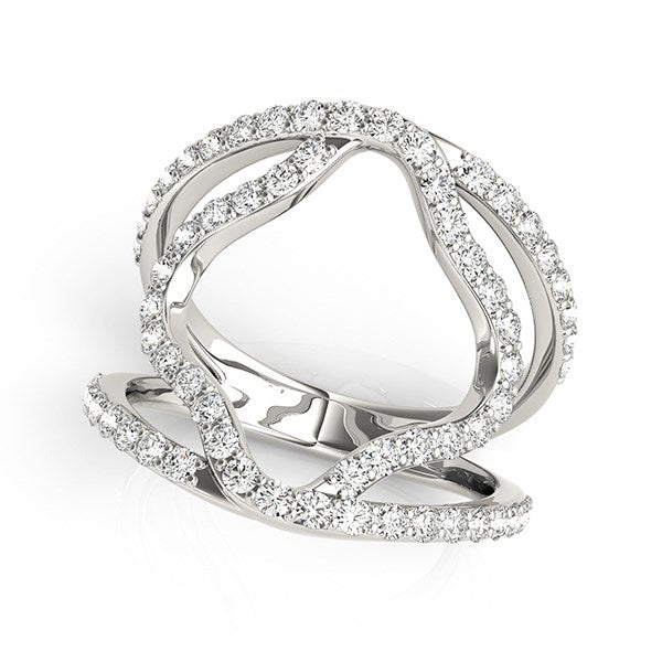 Anillo de Doble Banda Estilo Flor de Diamante en Oro Blanco de 14k
