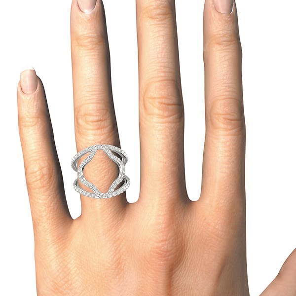 Anillo de Doble Banda Estilo Flor de Diamante en Oro Blanco de 14k