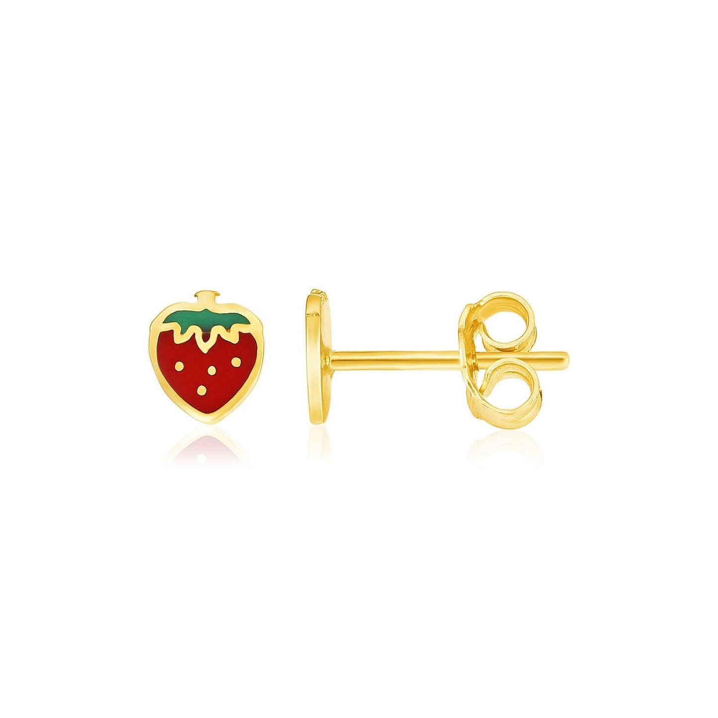 Boucles d'oreilles en or jaune 14k émaillées en forme de fraise pour enfants