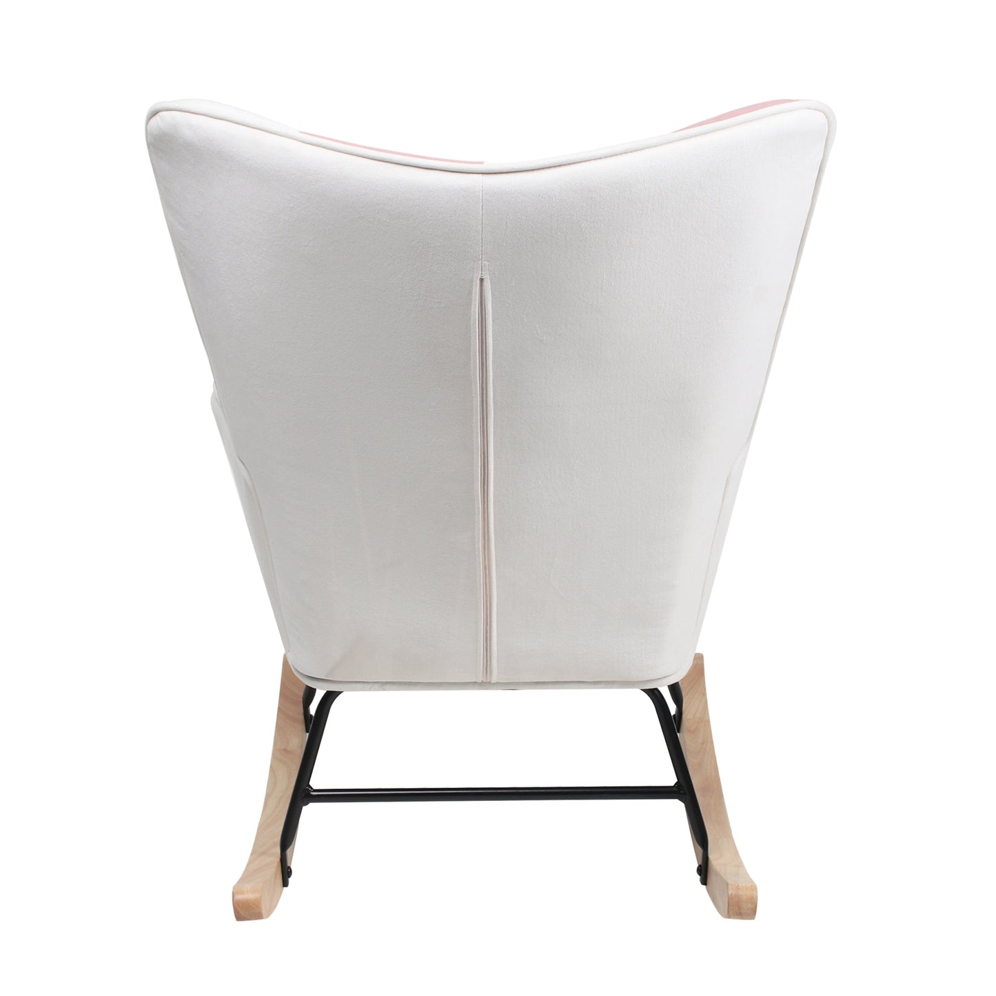 Rocking Chair with ottoman, Mid Century Fabric Rocker Chair with Wood Legs and Patchwork Linen for Livingroom Bedroom - Korvel